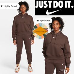 Like New! Nike Sportswear Phoenix Fleece Women's Oversized Pullover Brown Hoodie size Small 