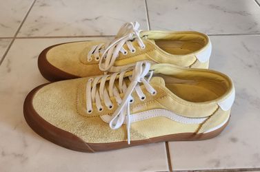 Vans Chima Pro 2 sneakers in a pale yellow suede with a gum sole.