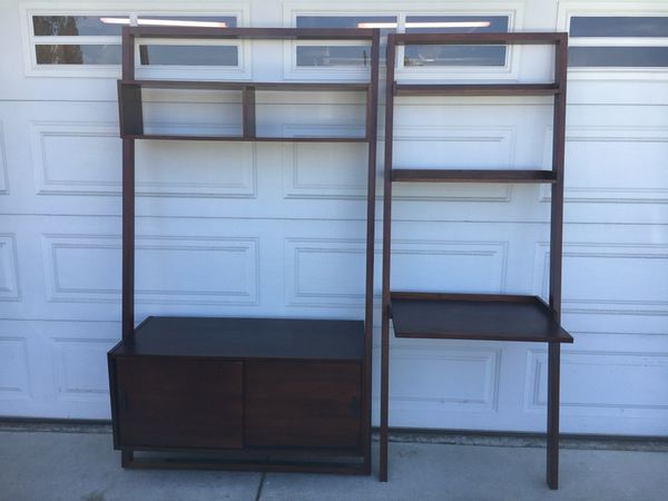 Crate And Barrel Sloane Leaning Media Stand And Bookshelf Desk