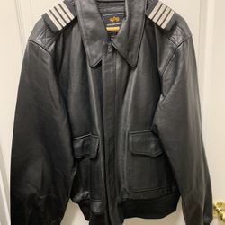 Alpha Industries, Black, Aviator Leather Jacket