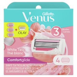 Gillette Venus ComfortGlide Refill Cartridges for Women, White Tea + Olay Smooth Shave Gel Bar (Pack of 4)