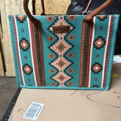 Brand New Wrangler Southwestern Aztec Canvas Tote Bag (Turquoise)