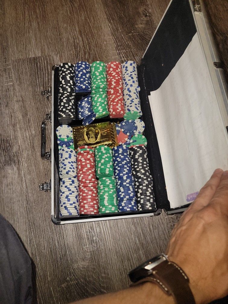 Metal Case Of Poker Chips And Cards
