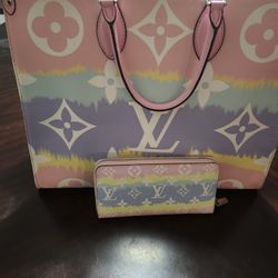 Louis Vuitton Pink And Pastel Bag And Wallet