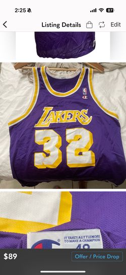 Magic Johnson Los Angeles Lakers Champion Jersey Purple Men's 48 XLarge Euc Rare