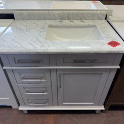 Sonoma 36 in. Single Sink Pebble Gray Bath Vanity with Carrara Marble Top