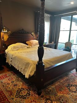 Dark Wood Four-Poster King Bed Frame