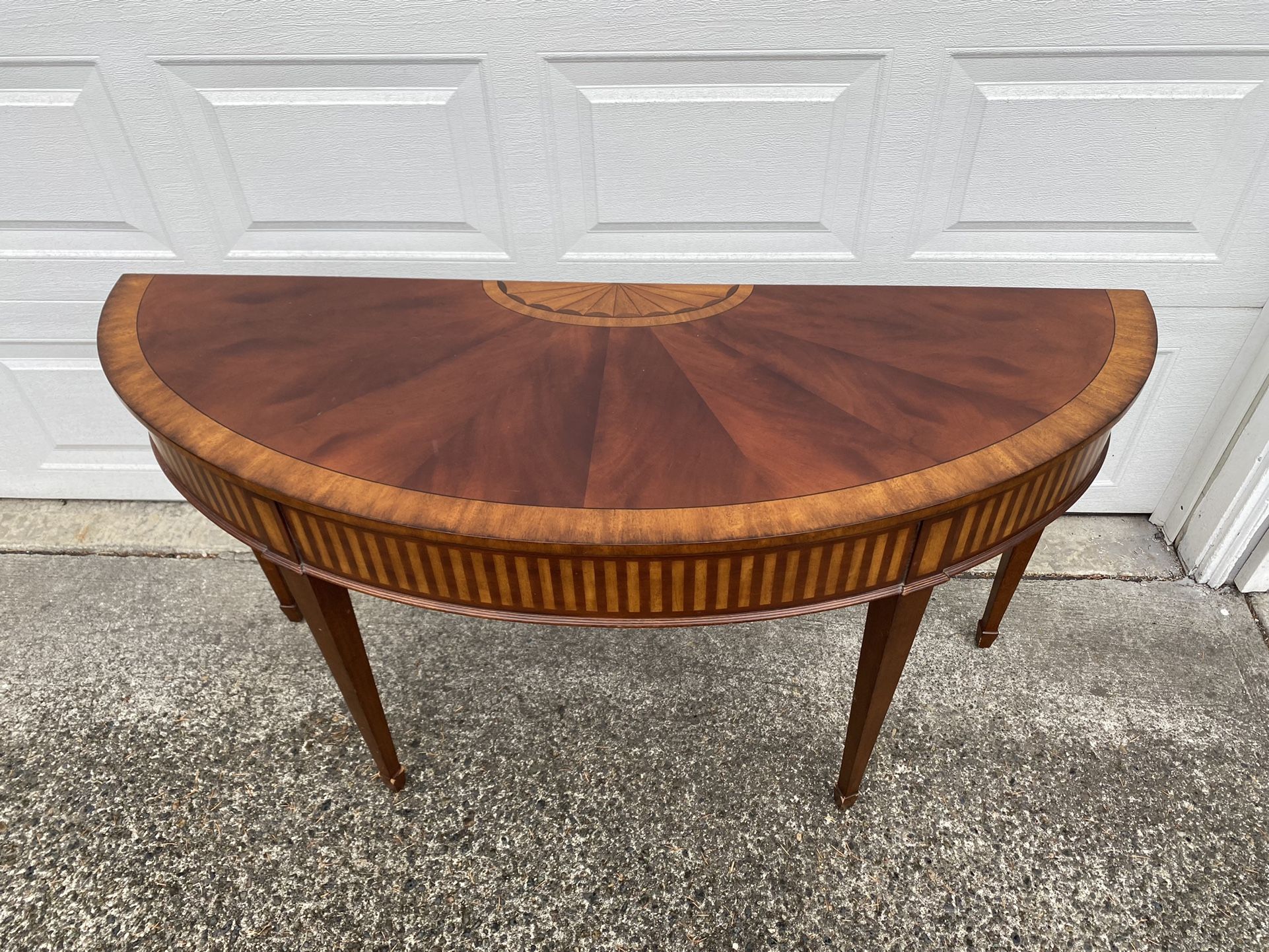 Ethan Allen Mahogany Demilune Inlaid Console Table
