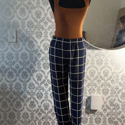 New outfit: plaid pants and sexy blouse