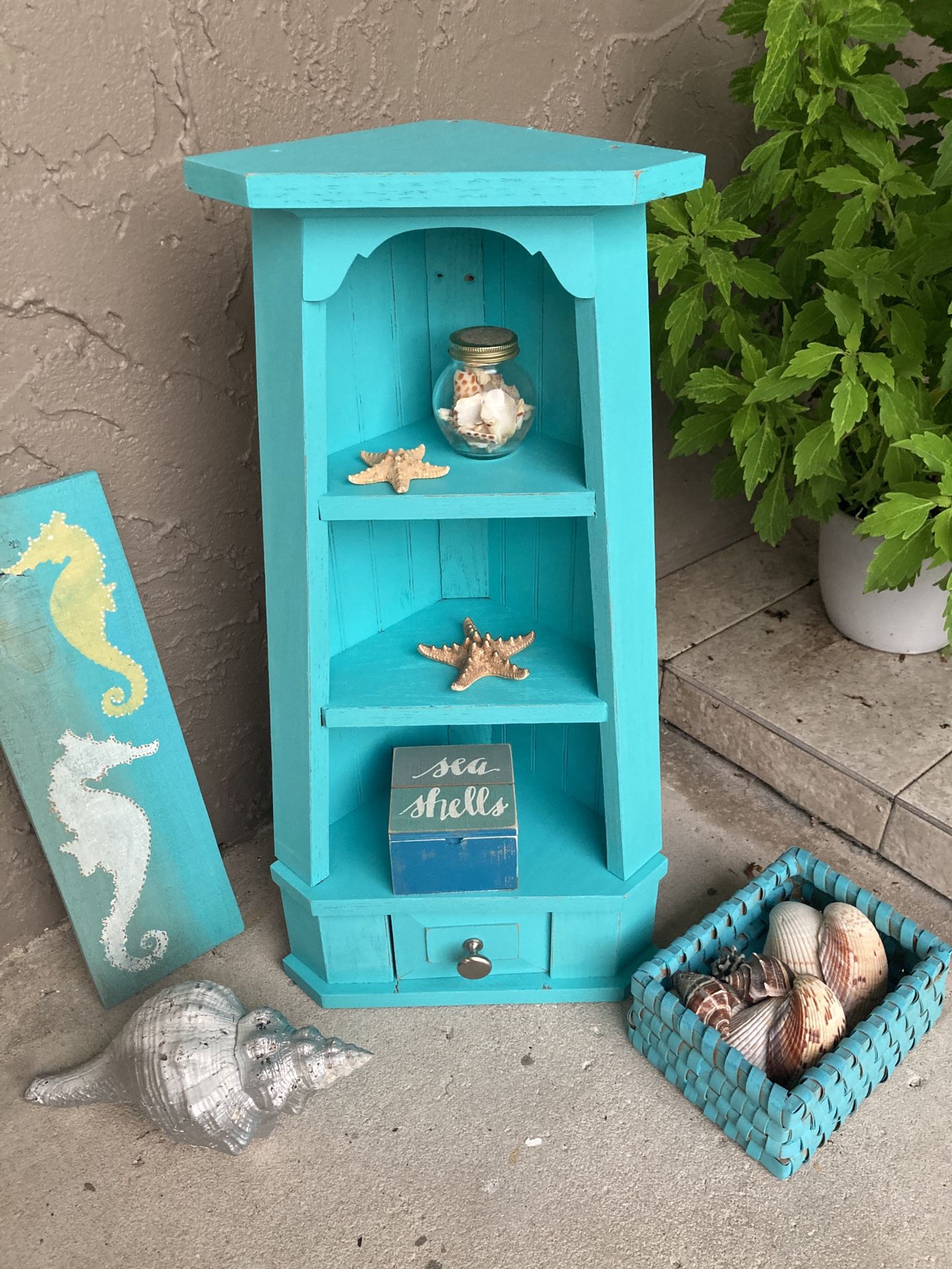27 tall Corner Shelf Teal