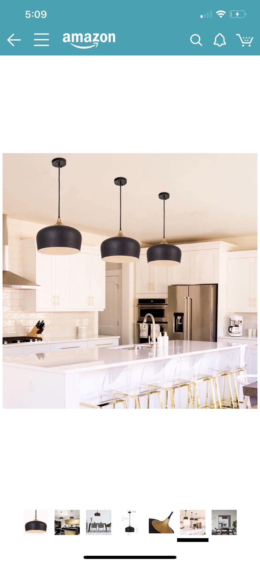 Metal Pendant Light, Briever 1 Light Dome Pendant Lamp, Black Braided Cable Chandelier, with LED Bulb