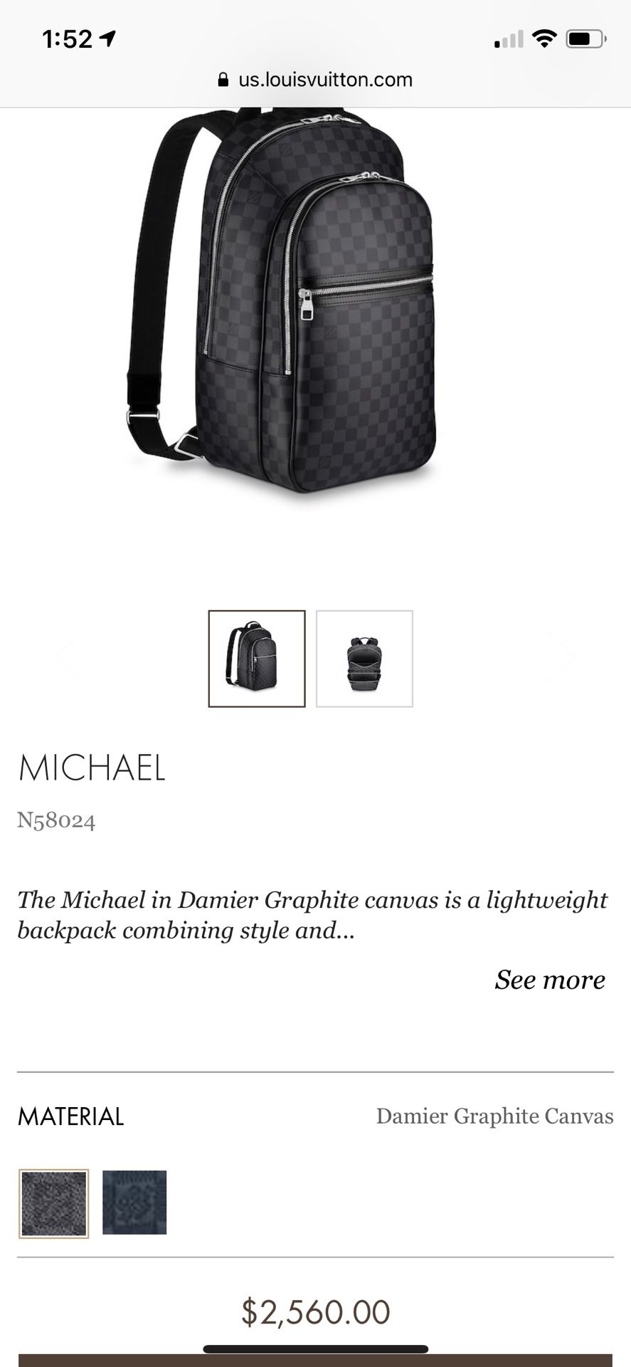 Louis Vuitton Michael Damier Graphite Black - US