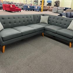 New Mid Century Sectional . Ash Black . 111” X 80”. Free Delivery !
