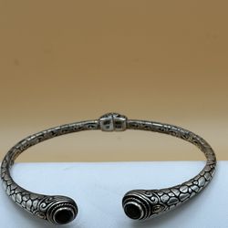Robert Manse 7 “ Hinged Bracelet Sterling Silver 18 K Yellow Gold Black Onyx 