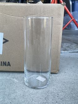 Tall glass cylinder vases with pillar candles