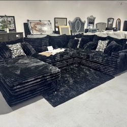 Black Fluffy Sofa Sectional