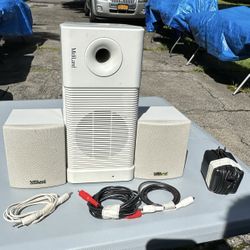 MIDILAND SUBWOOFER, SPEAKERS AND CORDS