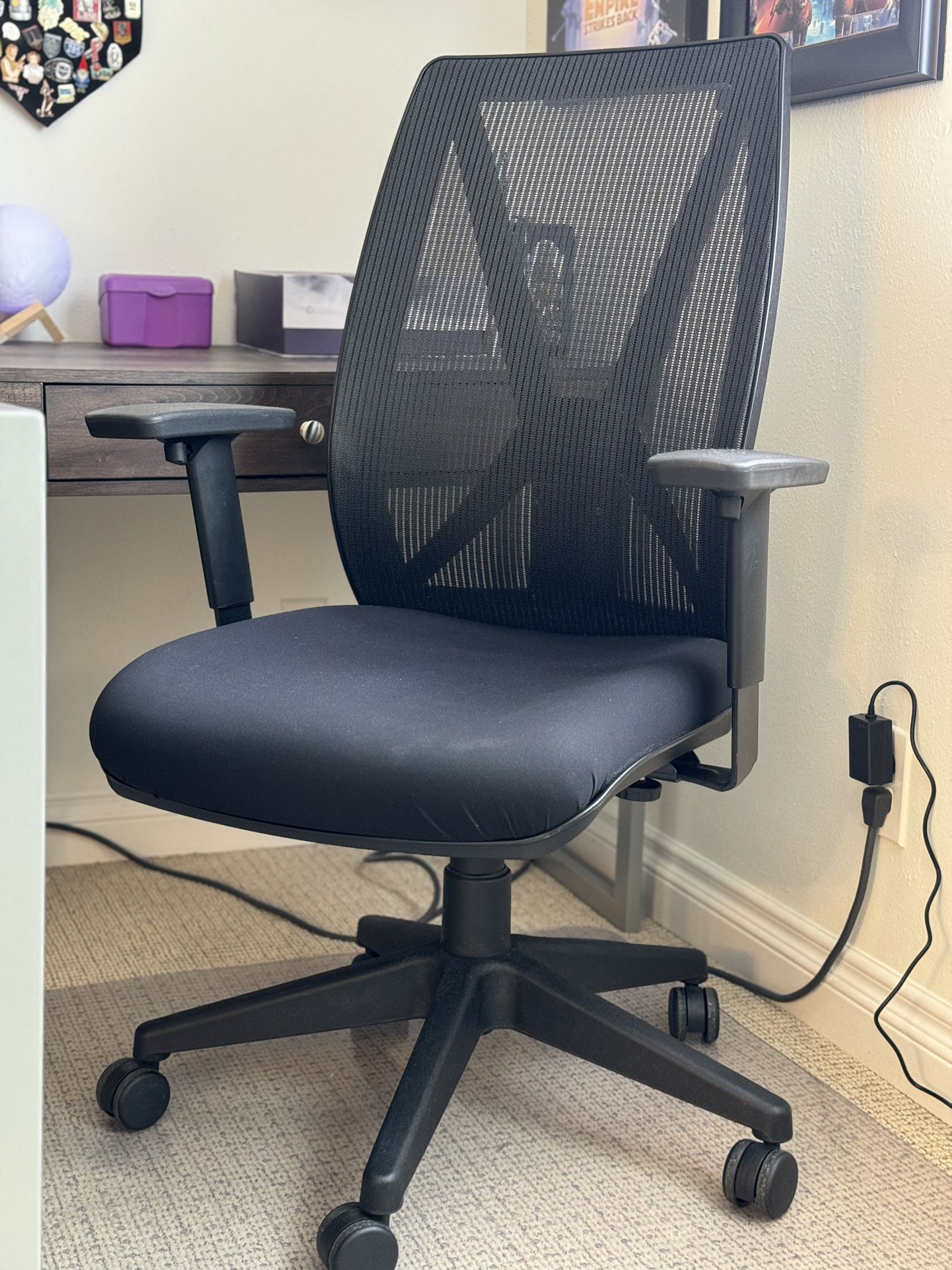 Black Office Chair + Lumbar Support Pillow