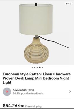 European Style Rattan+Linen+Hardware Woven Desk Lamp Mini Bedroom Night Light(Two For $80)