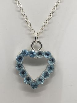 Natural Blue Topaz 16mmx16mm Heart Antique Silver Plated Pewter Necklace