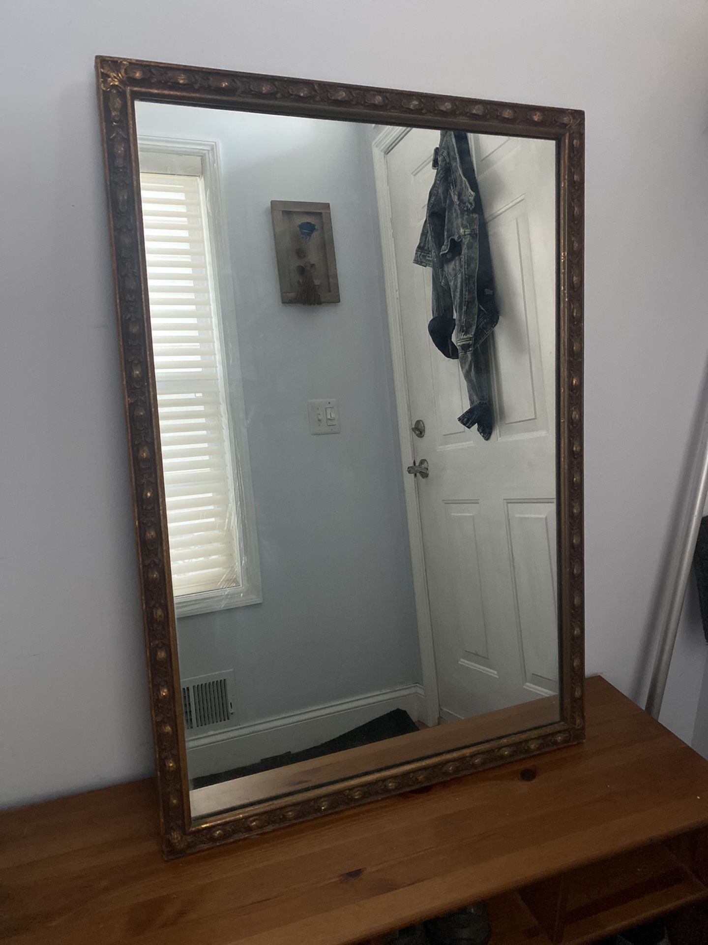 Vintage Style Brass Trim Large Mirror
