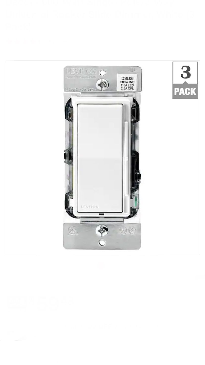 3x Leviton Decora Rocker Dimmers w Slide Bar 600-Watt Single-Pole/3-Way ...