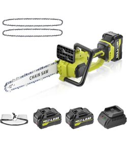 12 In Electric Chainsaw Cordless, 20V Battery Chain Saw with 2x4.0Ah Li-ion Batteries, 2 x Chains,