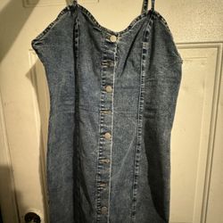 Button Up Denim Overalls Dress