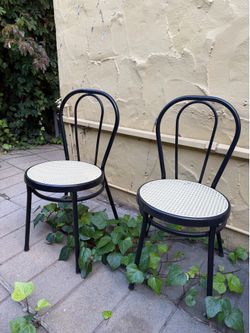 Set of 2 Black Bistro Chairs – Cane Style Seats