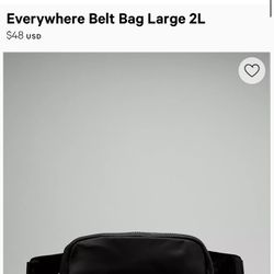 New Black Lululemon Everywhere” Large 2L Belt Bag”