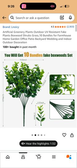 Brand New Artificial Boxwood Plants (10 Bundles)