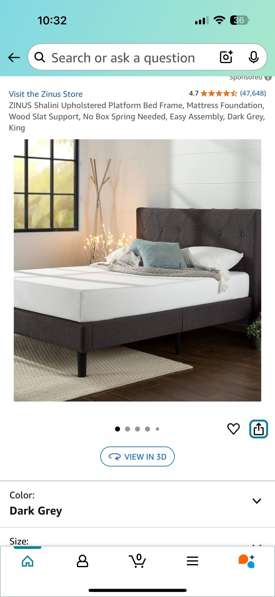 King Size ZINUS Shalini Upholstered Platform Bed Frame