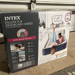 QUEEN size Intex air mattress (airbed) with headboard - internal pump, pillow top
