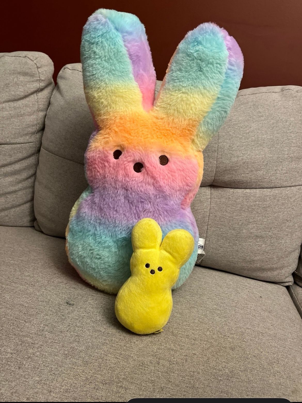 Peeps Just Born Easter Bunny Plush Toy Pastel Rainbow Tie Dye, 15" & yellow one
