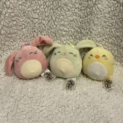 3 Easter Squishmallows Keychain Plushies 