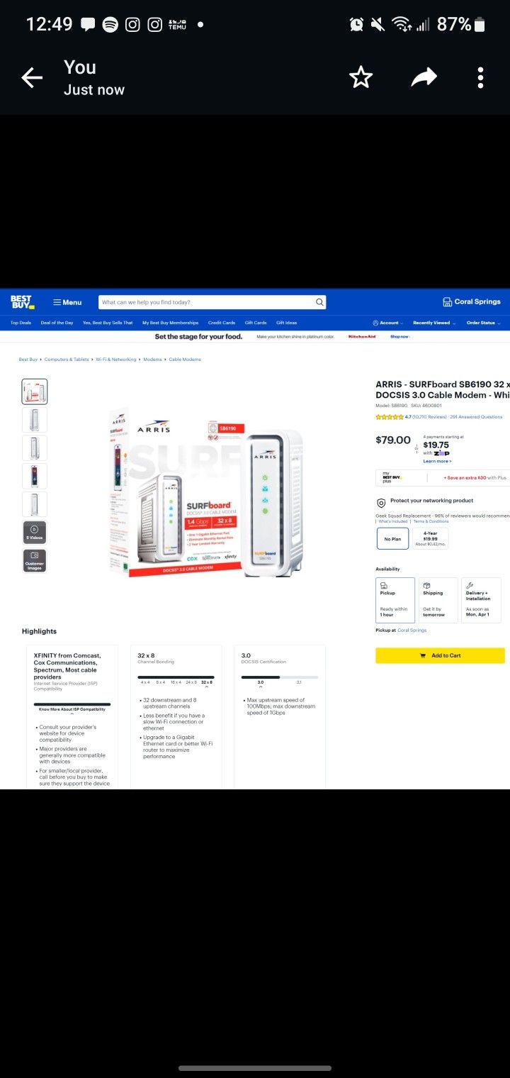 Only $45  Fast Speed Cable Modem