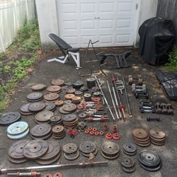 Moving Sale Gym equipment Weight Plates Barbells Dumbbells Adjustable Benches Weight Trees