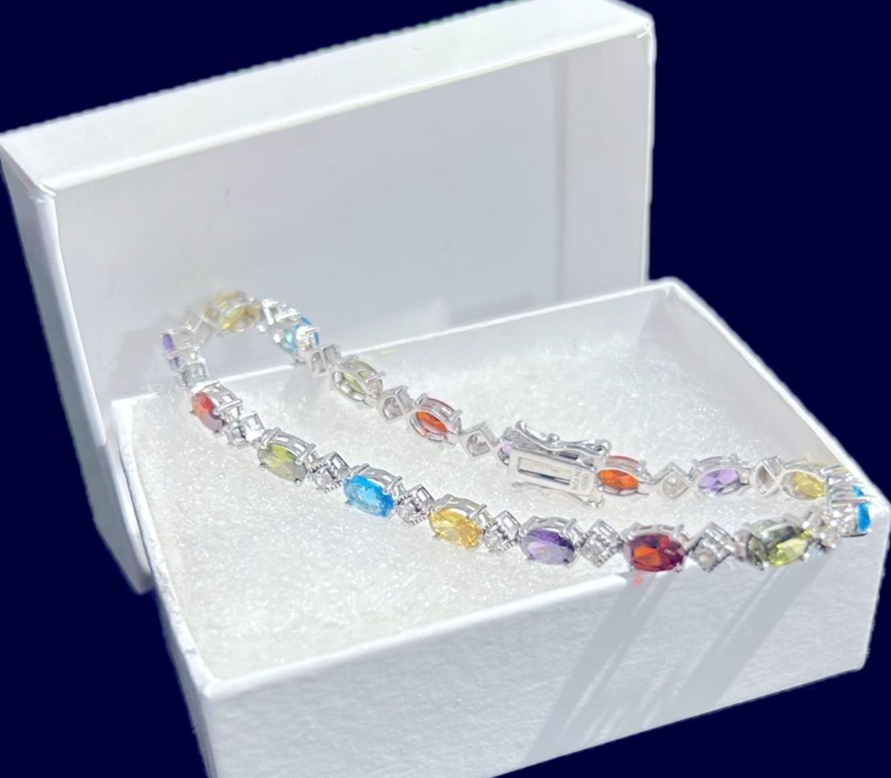VINTAGE Sterling silver bracelet w/ multi gemstones
