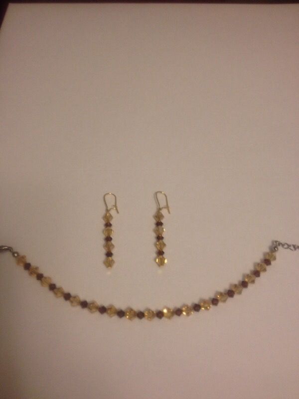 Swarovski Crystal Dangle Earrings and Matching Bracelet, 24k Gold Plated Fixtures