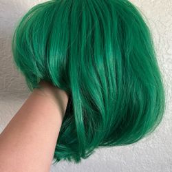 Used Green Bob Wig with Bangs – Worn Once