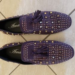 Dark Purple Mens Amali Deford RhineStone/Tassel Loafer Dress Shoe- 10.5