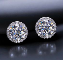 1 Carat VVS Moissanite Halo Style Earring 6.5mm 925 Sterling Silver Stud *Passes Diamond Tester*