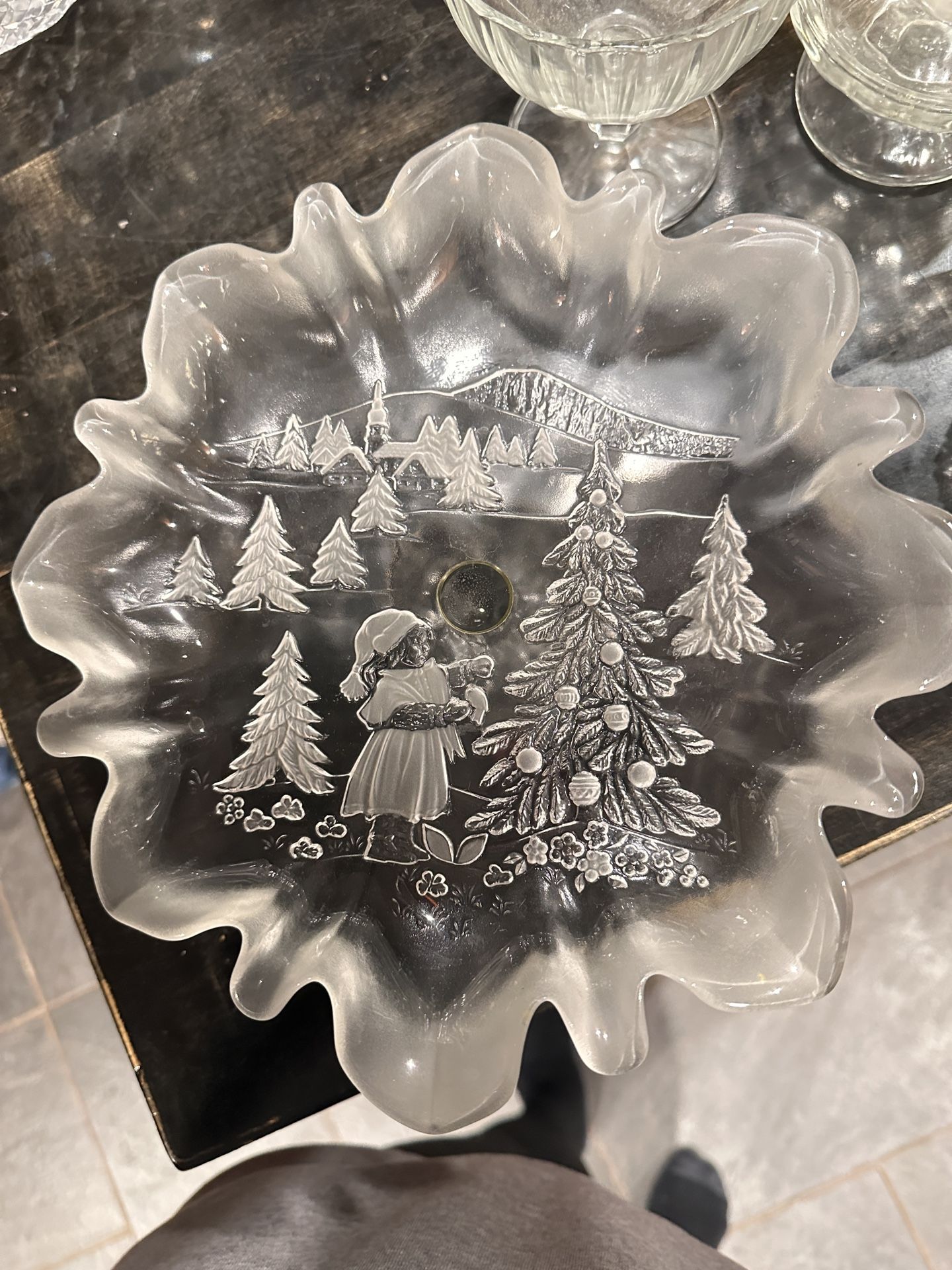 Christmas Story Clear Glass Serving Plate On Pedestal