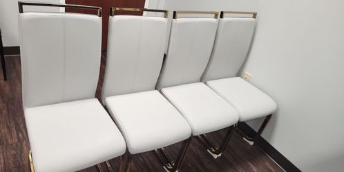 Luxury Light Gray & Gold Modern Chairs – Set of 4