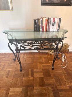Iron console table with glass top