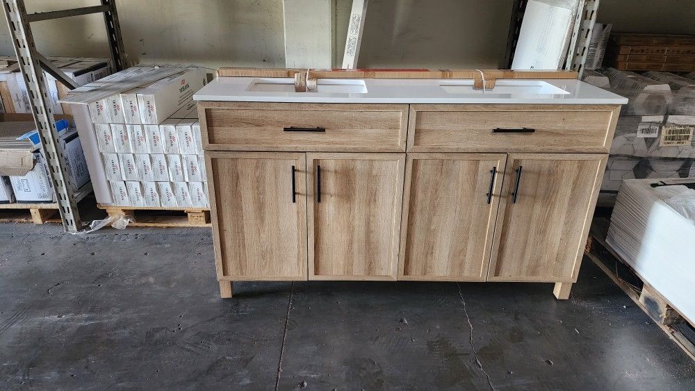 Vanity Bathroom 60" White Quartz Top
