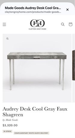 Like New - Made Goods "Audrey" Desk / Console Table (Cool Gray Faux Shagreen)