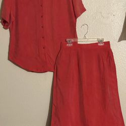 Vintage 100% Rayon Dress Set Of Blouse Shirt And Skirt Size 6 