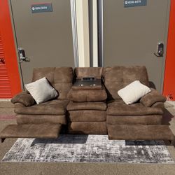 3-Seater Reclining Sofa w/ Console, USB, Power Outlets & Cup Holders - Free Delivery!