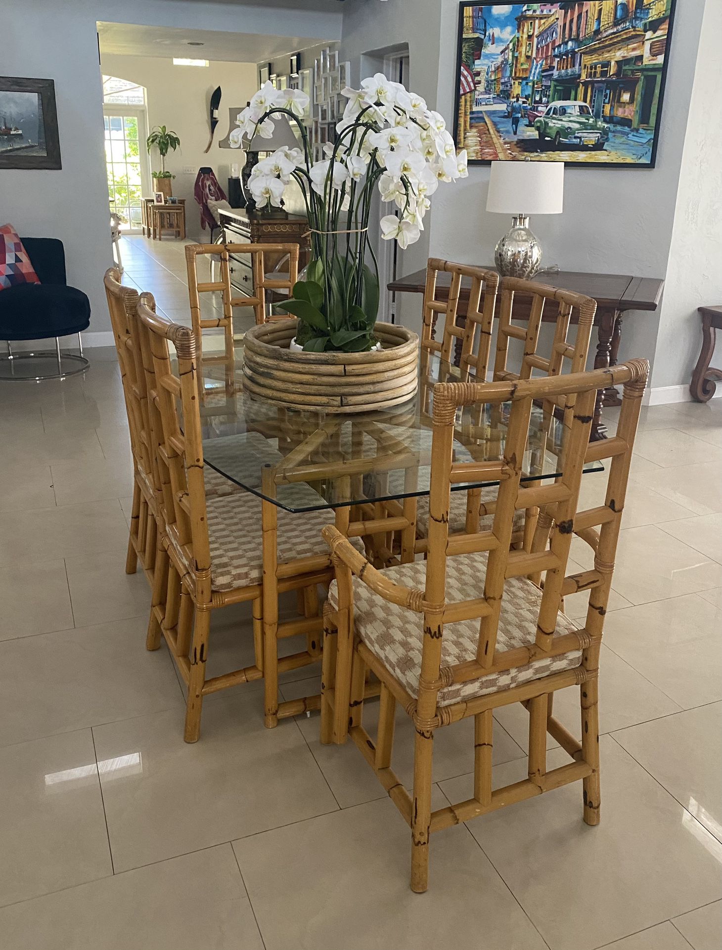 MidCentury Rattan/Bamboo Dining Table & Chairs